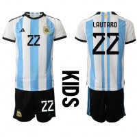 Echipament fotbal Argentina Lautaro Martinez #22 Tricou Acasa Mondial 2022 pentru copii maneca scurta (+ Pantaloni scurti)